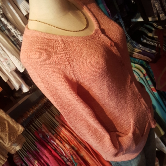 VILLAGER  ♡ Gorgeous Vintage Soft Pink 3/4 Length Button Down Cardigan Sweater S - Picture 8 of 14